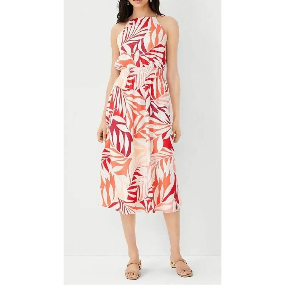 Ann Taylor fit n flare tropical print spaghetti straps midi dress sz XXL
